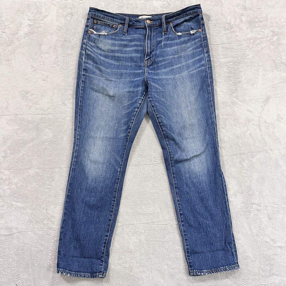 Madewell Jeans The High-Rise Slim BoyJean Straight Leg Distressed Womens 33